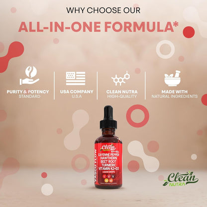 Cayenne Pepper Supplement Liquid Drops + Hawthorn Berry, Vitamin D3 K2 Beet Root Powder, Ceylon Cinnamon, Turmeric Curcumin, Organic Panax Ginseng, Berberine Extract VIT D K by Clean Nutra -