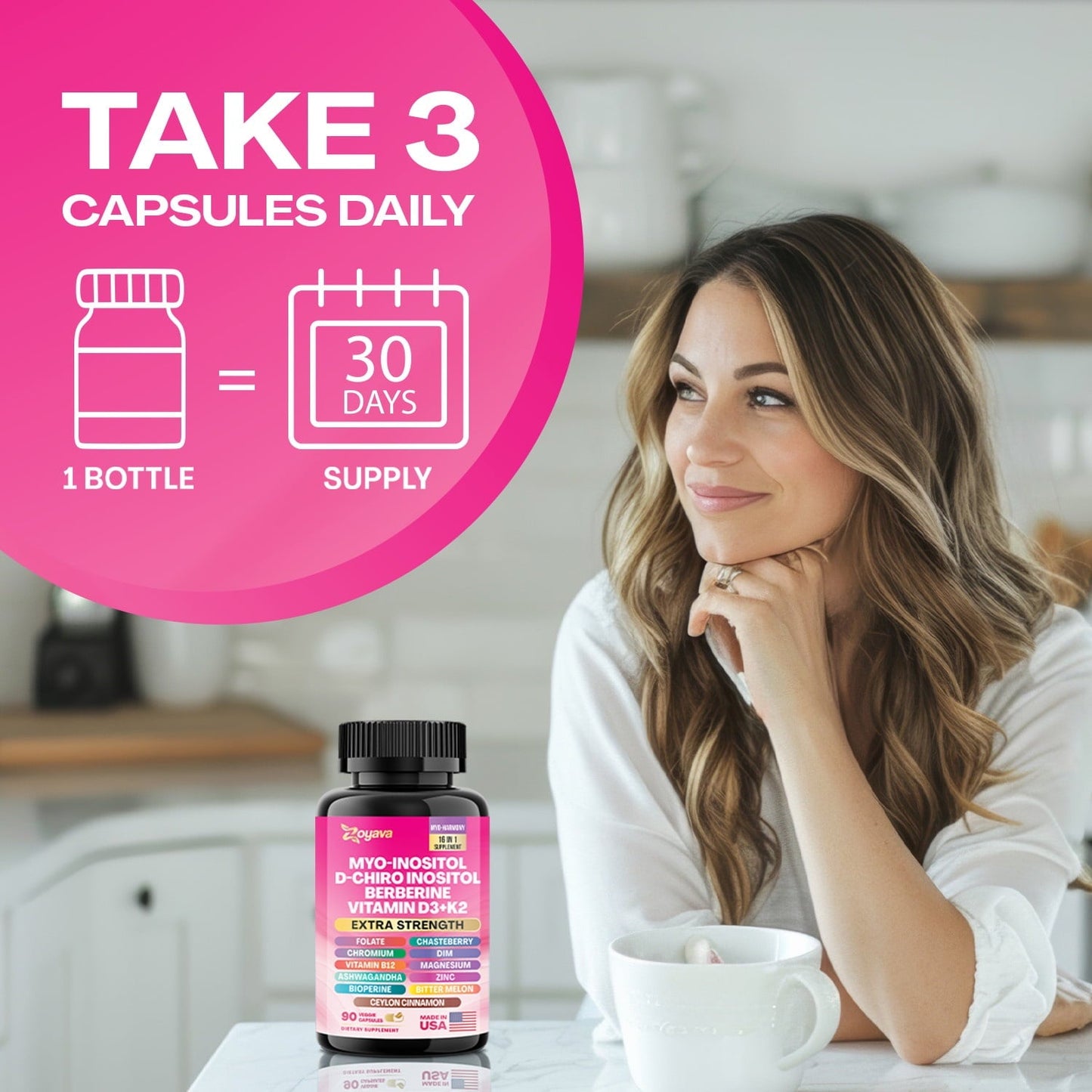 Myo Inositol Supplement 750mg, Berberine 500mg, D-Chiro Inositol 50mg, Folate 400mcg, Chromium 100mcg, Ceylon Cinnamon 200mg, Ashwagandha 100mg, DIM 75mg, Vitex Chasteberry 150mg, 90 Capsules-Shop