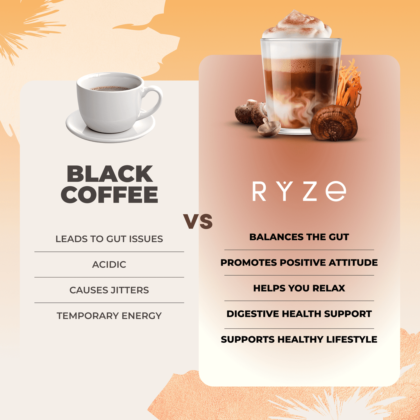 RYZE SUPERFOODS Mushroom Medium Roast Coffee USDA Organic with 6 Adaptogenic Mushrooms, USA Grown Instant Coffee for Better Energy, Focus Digestion Immunity with Lions Mane & Turkey Tail 30 Servings