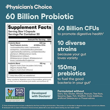 Physician's Choice Gut Health Bundle: 60B Probiotic 30ct + Digestive Enzymes 60ct for Gut Health-Shop