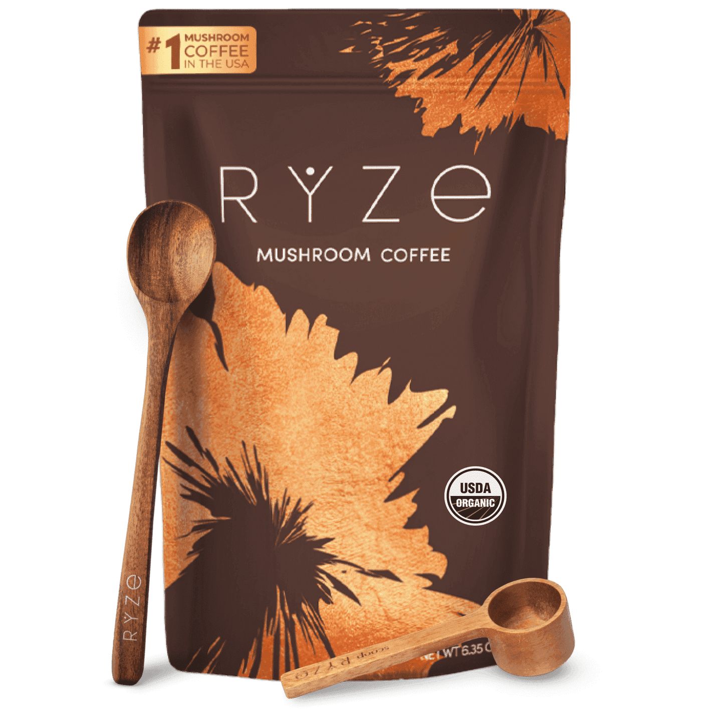 RYZE SUPERFOODS Mushroom Medium Roast Coffee USDA Organic with 6 Adaptogenic Mushrooms, USA Grown Instant Coffee for Better Energy, Focus Digestion Immunity with Lions Mane & Turkey Tail 30 Servings