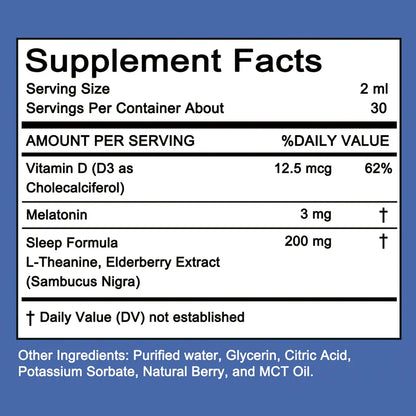 Liquid Melatonin - Natural Sleep Aid with Elderberry and Vitamin D - Boosts Immune System While You Sleep