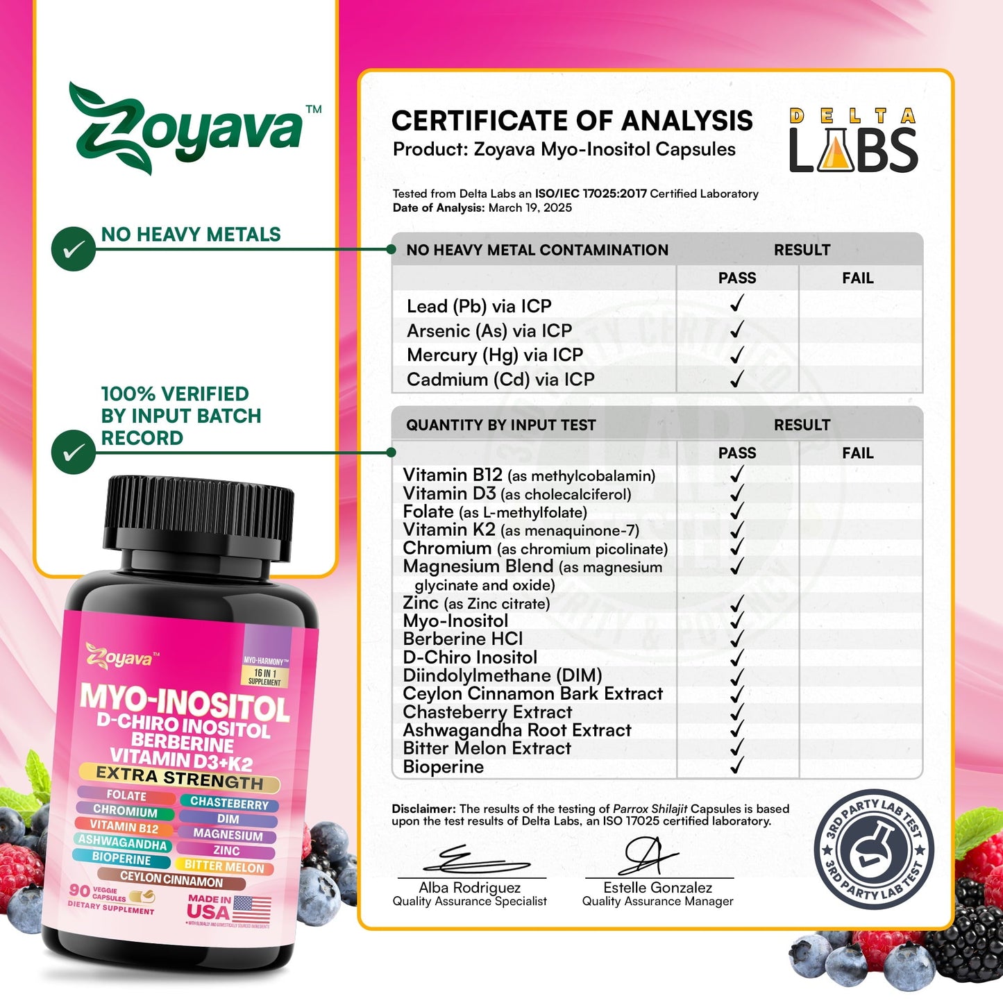 Myo Inositol Supplement 750mg, Berberine 500mg, D-Chiro Inositol 50mg, Folate 400mcg, Chromium 100mcg, Ceylon Cinnamon 200mg, Ashwagandha 100mg, DIM 75mg, Vitex Chasteberry 150mg, 90 Capsules-Shop