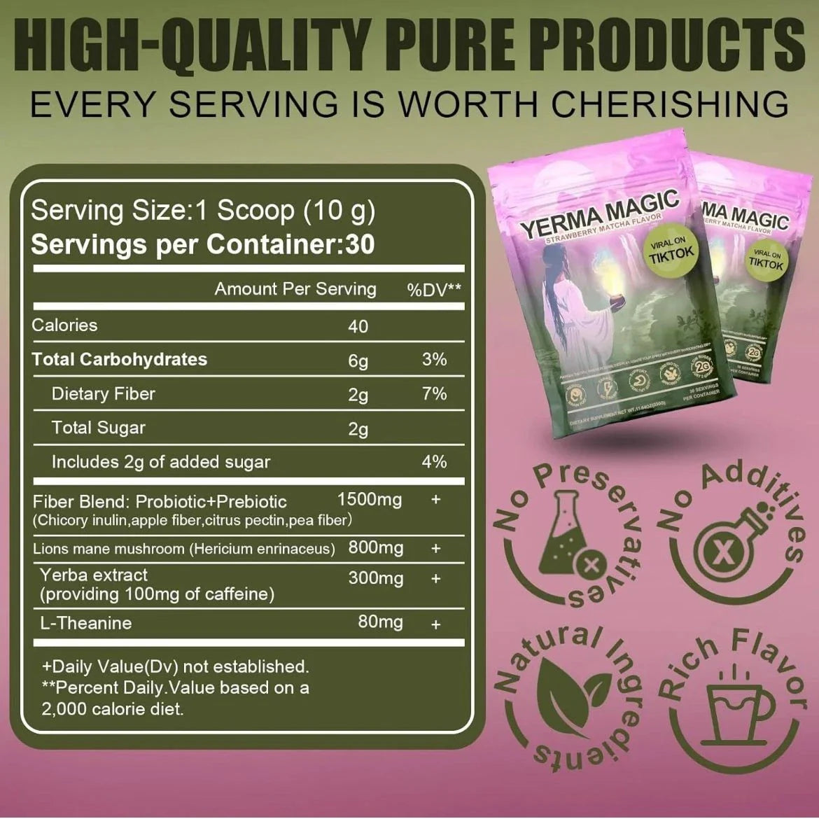 Gift Yerma Magic Yerma Mate Instant Tea Powder-Strawberry Flavor-30 Servings