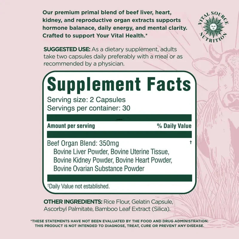 Vital Source BiFi Primal Organ Blend Capsules – Hormone Balance, Energy, Mental