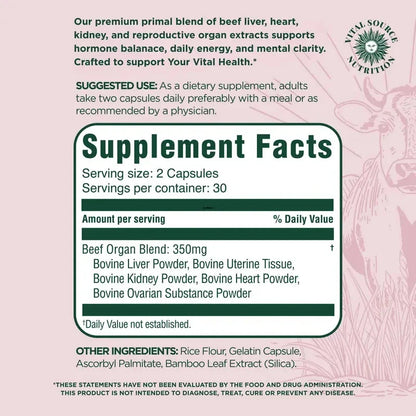 Vital Source BiFi Primal Organ Blend Capsules – Hormone Balance, Energy, Mental