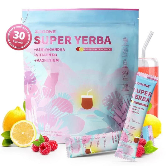 Super Yerba | Yerba Mate Instant Tea Powder |  RASPBERRY LEMONADE Flavor | 30 Se