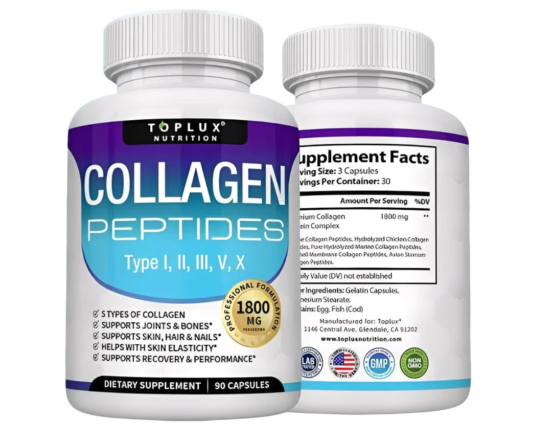 Toplux Nutrition Collagen Peptides 5 Types 1800mg Premium Collagen Complex Caps