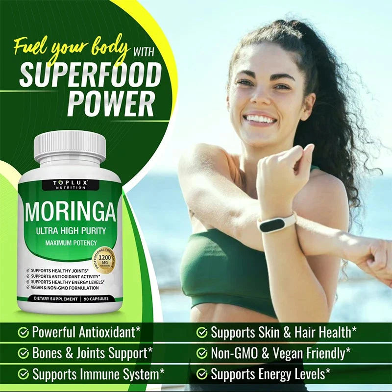 Toplux Nutrition Moringa Capsules - Immune Support, Natural Green Superfood+