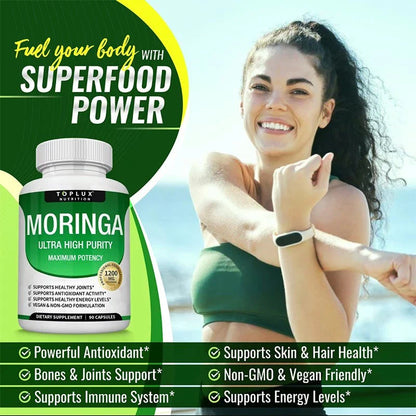 Toplux Nutrition Moringa Capsules - Immune Support, Natural Green Superfood+