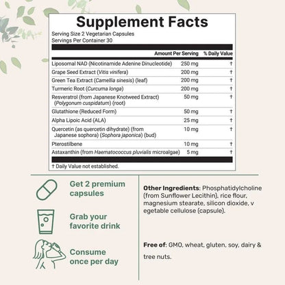 NAD+ Supplement with Glutathione, Resveratrol, Astaxanthin – 10-in-1 Formula