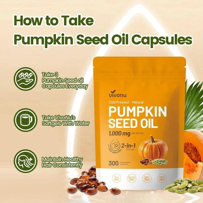 VIVONU Pumpkin Seed Oil 1000mg with Saw Palmetto 300 Softgels