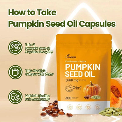 VIVONU Pumpkin Seed Oil 1000mg with Saw Palmetto 300 Softgels