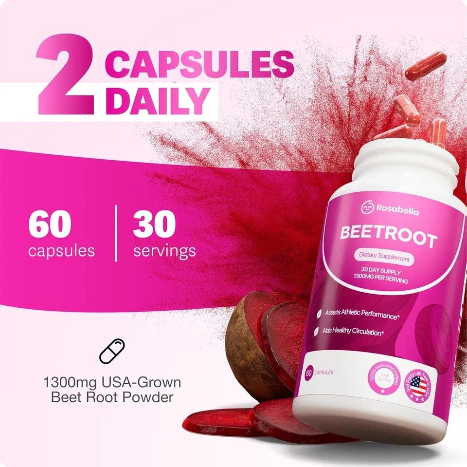 Rosa bella Organic Beet Root Capsules for Circulation & Natural Energy Boost 60