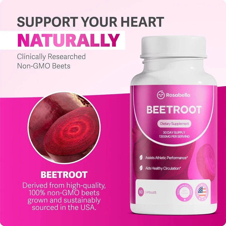 Rosa bella Organic Beet Root Capsules for Circulation & Natural Energy Boost 60