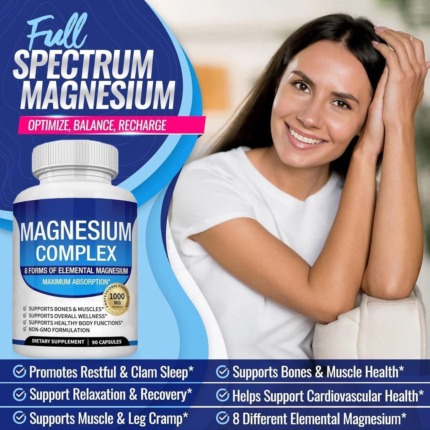 Magnesium Glycinate complex 1000mg - 90 Capsules | 8-Month Supply