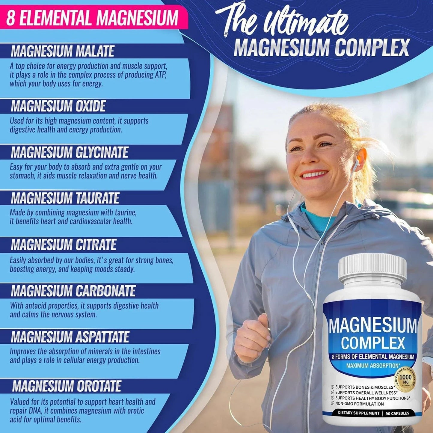 Magnesium Glycinate complex 1000mg - 90 Capsules | 8-Month Supply