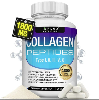 Toplux Nutrition Collagen Peptides 5 Types 1800mg Premium Collagen Complex Caps