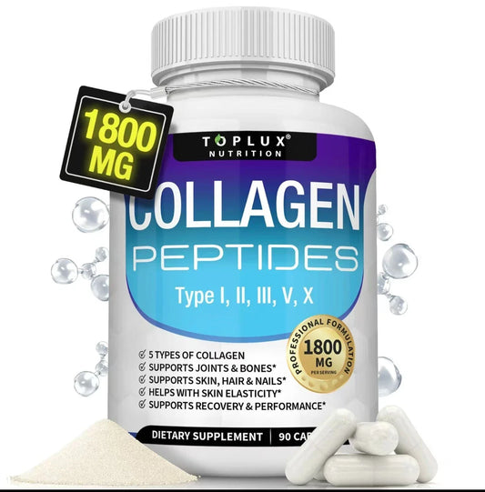 Toplux Nutrition Collagen Peptides 5 Types 1800mg Premium Collagen Complex Caps